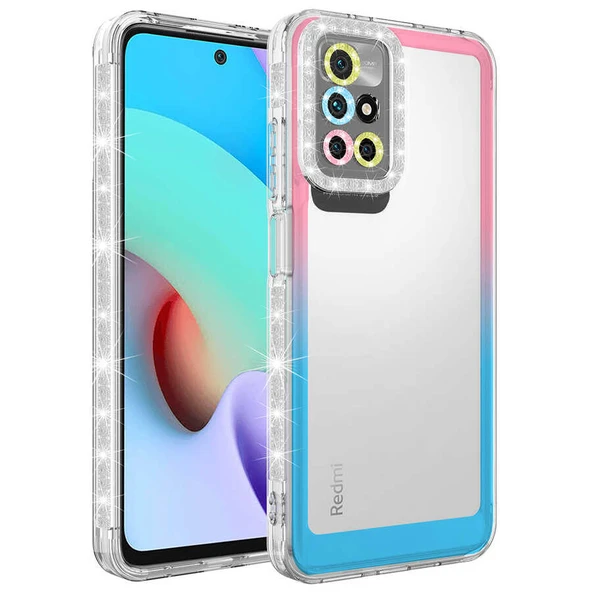 Zore Xiaomi ile uyumlu Redmi 10 Kılıf Simli ve Renk Geçiş Tasarımlı Lens Korumalı Park Kapak - 5