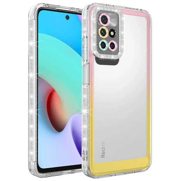 Zore Xiaomi ile uyumlu Redmi 10 Kılıf Simli ve Renk Geçiş Tasarımlı Lens Korumalı Park Kapak - 8