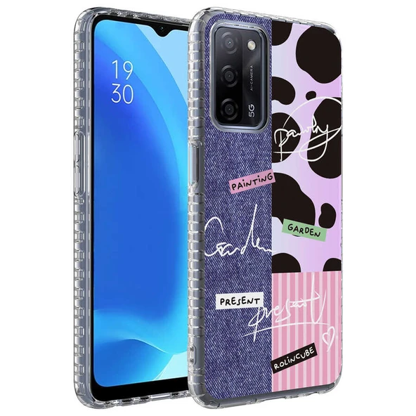 Zore Oppo ile uyumlu A54 4G Kılıf Airbag Kenarlı Renkli Desenli Silikon Elegans Kapak - 3