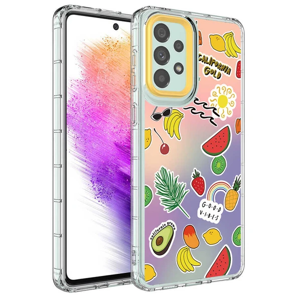 Zore Galaxy ile uyumlu A73 Kılıf Kamera Korumalı Renkli Desenli Sert Silikon Korn Kapak - 3