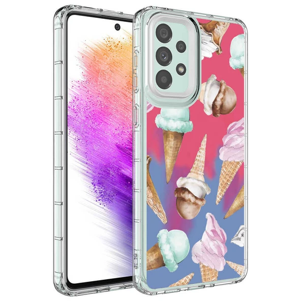 Zore Galaxy ile uyumlu A73 Kılıf Kamera Korumalı Renkli Desenli Sert Silikon Korn Kapak - 12
