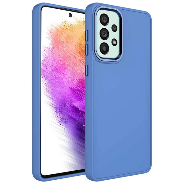 Zore Galaxy ile uyumlu A73 Kılıf Metal Çerçeve ve Buton Tasarımlı Silikon Luna Kapak - 8