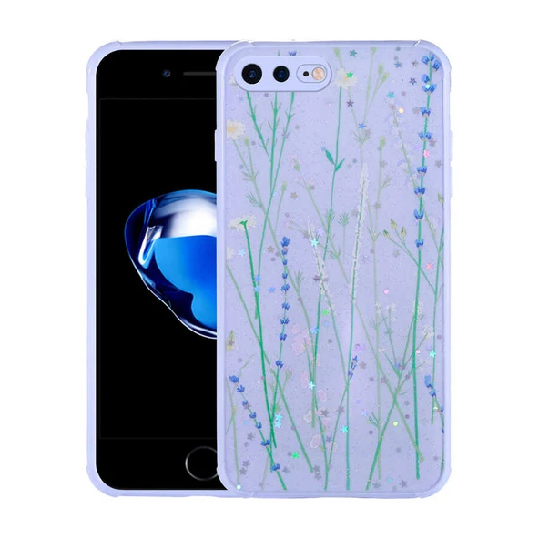 Zore Apple ile uyumlu iPhone 8 Plus Kılıf Simli Desenli Kamera Korumalı Parlak Popy Kapak