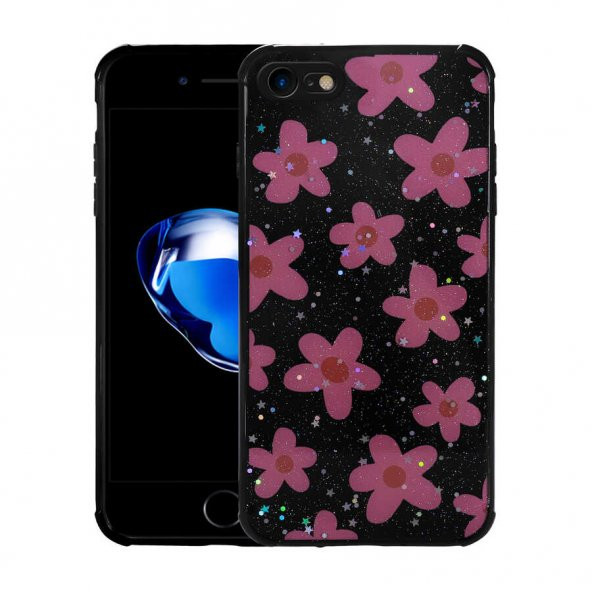 Apple iPhone 8 Kılıf Simli Desenli Kamera Korumalı Parlak Popy Kapak - 2