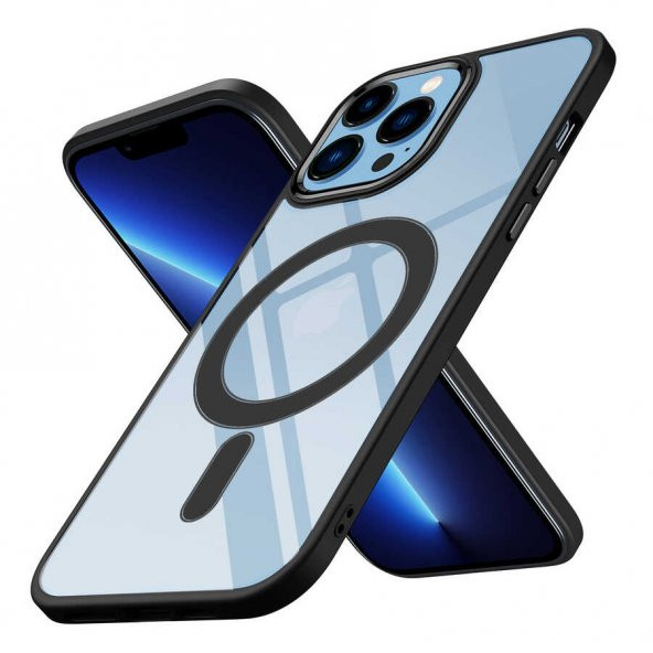 Apple iPhone 13 Pro Max Kılıf Wireless Şarj Özellikli Krom Magsafe Silikon Kapak - 2