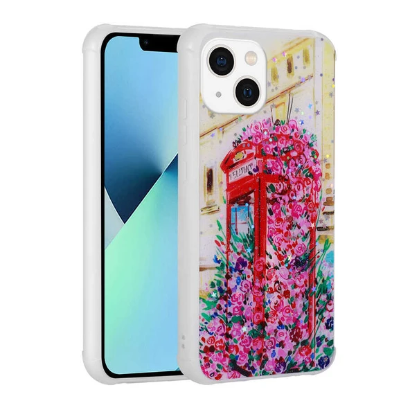Zore Apple ile uyumlu iPhone 13 Kılıf Simli Desenli Kamera Korumalı Parlak Popy Kapak - Resim 3