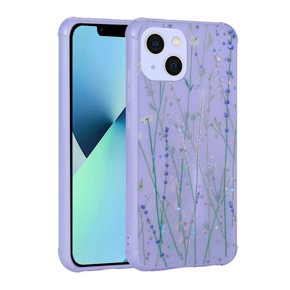 Zore Apple ile uyumlu iPhone 13 Kılıf Simli Desenli Kamera Korumalı Parlak Popy Kapak - Resim 5