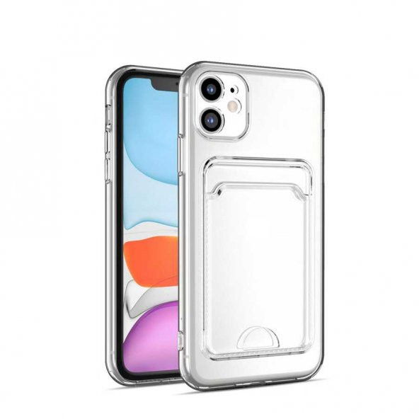 Apple iPhone 12 Kılıf Kartlıklı Şeffaf Setra Clear Silikon Kapak