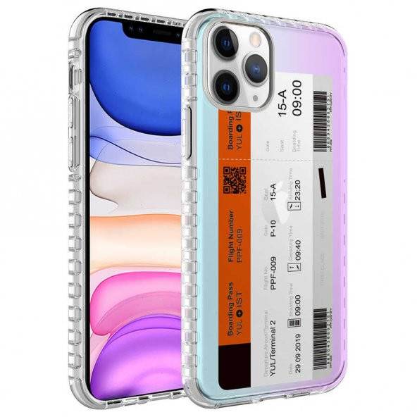 Apple iPhone 11 Pro Max Kılıf Airbag Kenarlı Renkli Desenli Silikon Elegans Kapak