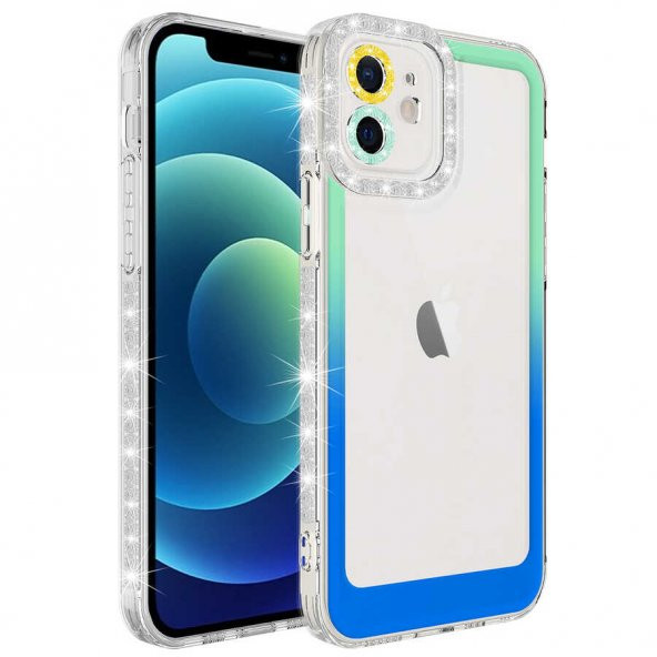 Apple iPhone 11 Kılıf Simli ve Renk Geçiş Tasarımlı Lens Korumalı Park Kapak