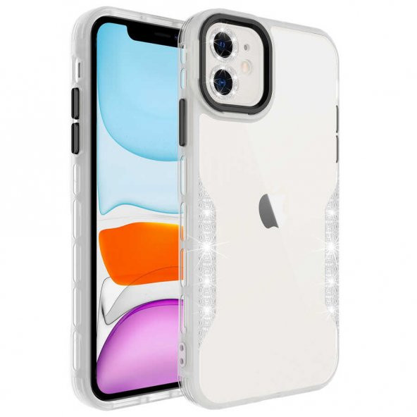 Apple iPhone 11 Kılıf Simli ve Lens Korumalı Pano Kapak