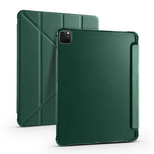 Apple iPad Pro 12.9 2021 (5.Nesil) Kılıf Tri Folding Kalem Bölmeli Standlı Kılıf - 2
