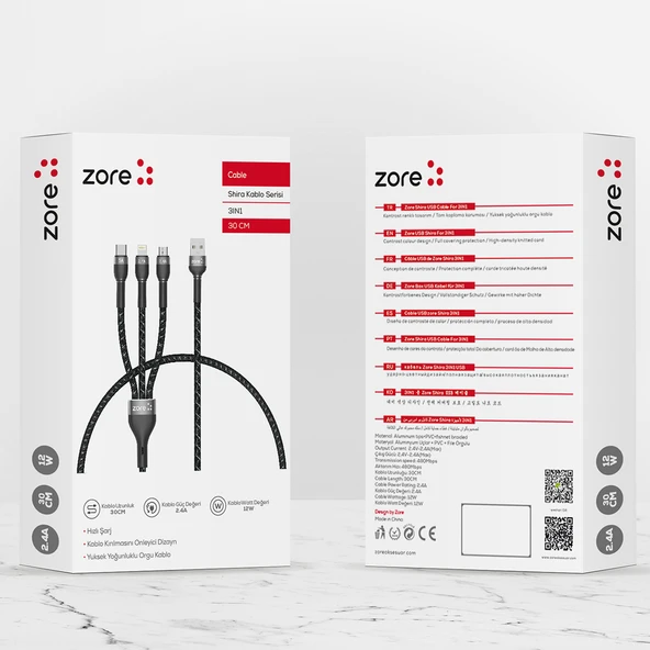 Zore ​Shira Serisi 3in1 USB Kablo 30cm - 2