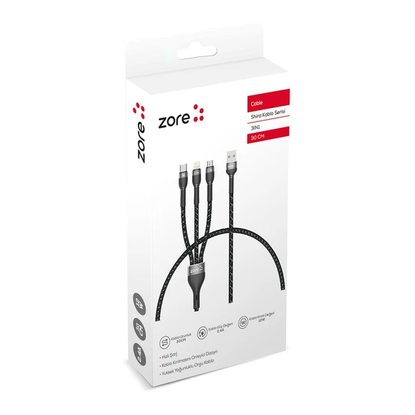 Zore ​Shira Serisi 3in1 USB Kablo 30cm - 1