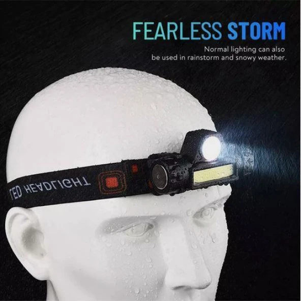 Kafa Lambası Cob + XPE Led Şarjlı Dahili Pil Mıknatıslı 2 Modlu - 5