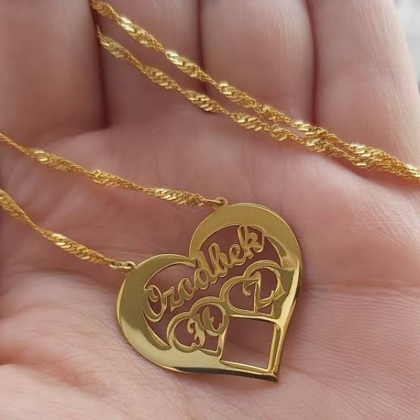 Kalp Model Kalın Zincirli Kişiye Özel İsim ve Harfli Gümüş Kadın Kolye ürün görseli 1