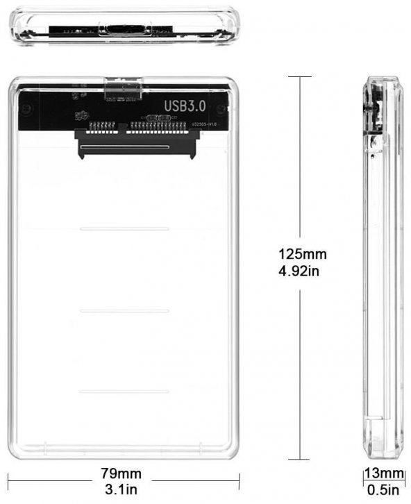 2.5" USB 3.0 Harici SSD Harddisk Şeffaf Taşınabilir HDD Kutusu - 2