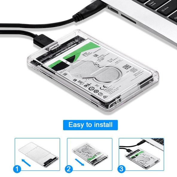 2.5" USB 3.0 Harici SSD Harddisk Şeffaf Taşınabilir HDD Kutusu - 4