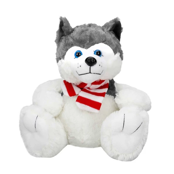 Oturan Husky Atkılı Peluş Köpek 30 cm. - Gri