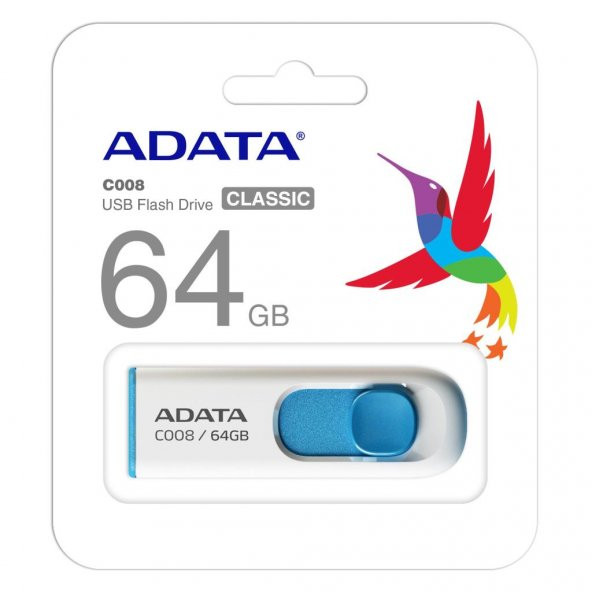 Adata C008-64Gb 64Gb Usb2.0 Classic (White + Blue) Flash Bellek