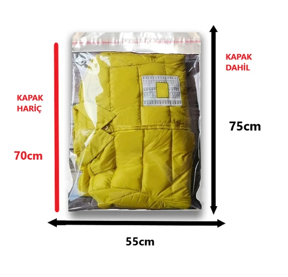 50 Adet (55X70+5) Opp Jelatin Bantlı Yapışkanlı Naylon Poşet - Resim 2