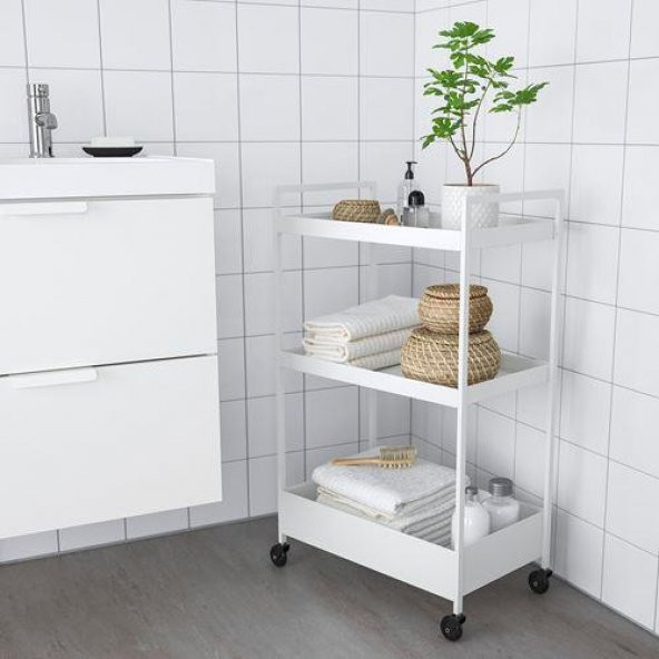 3 Katlı Servis Arabası Beyaz Renk 50.5x30x83 cm Düzenleyici Raf Ünitesi Çelik - 2