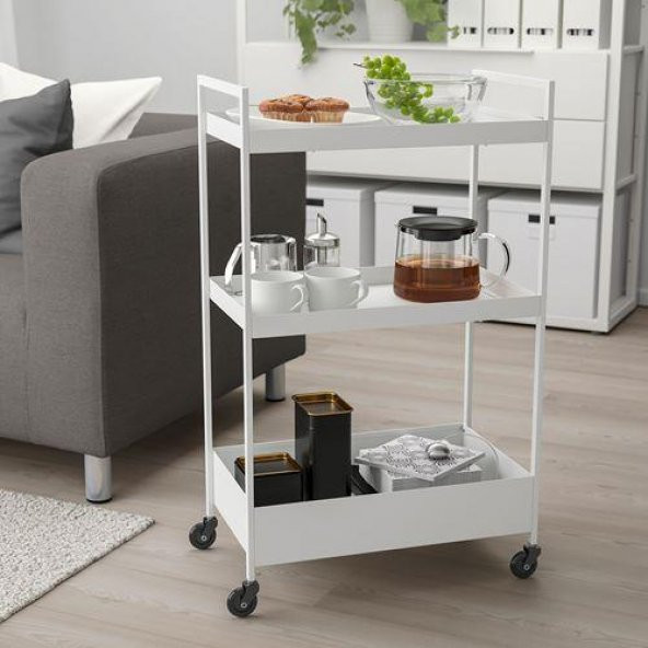 3 Katlı Servis Arabası Beyaz Renk 50.5x30x83 cm Düzenleyici Raf Ünitesi Çelik - 5