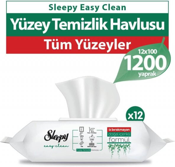 Sleepy Easy Clean Beyaz Sabun Katkılı Yüzey Temizlik Havlusu 100 Yaprak 12'li