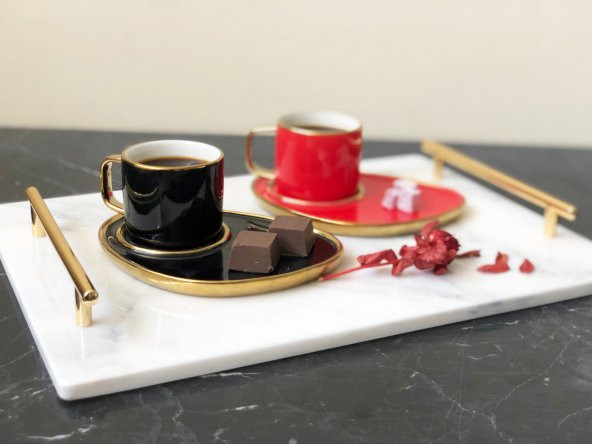 Doğal Mermer Tepsi 25x35cm Gold Slim Kulp MRM0118 - Resim 2