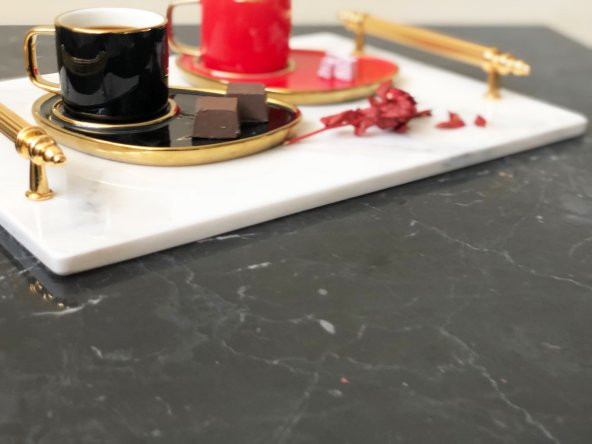 Doğal Mermer Tepsi Gold Kulp 25x35cm MRM0119