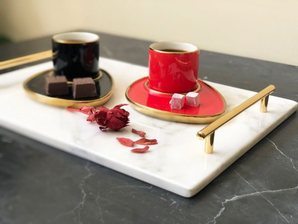 Doğal Mermer Tepsi 25x35cm Gold Slim Kulp MRM0118 - Resim 4