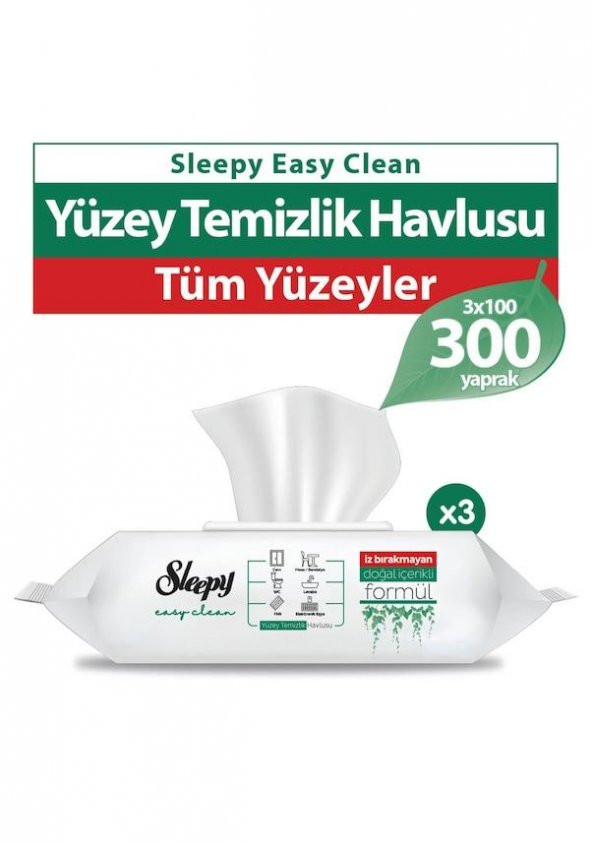 Sleepy Easy Clean Beyaz Sabun Katkılı Yüzey Temizlik Havlusu 100 Yaprak 3'lü