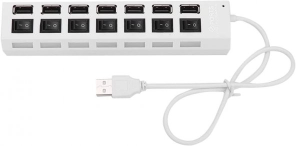 Valkyrie 7 Portlu 2.0 USB Hub Çoklu USB Çoklayıcı Splitter Power Tuşlu Adaptör Beyaz - 3