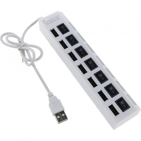 Valkyrie 7 Portlu 2.0 USB Hub Çoklu USB Çoklayıcı Splitter Power Tuşlu Adaptör Beyaz - 4