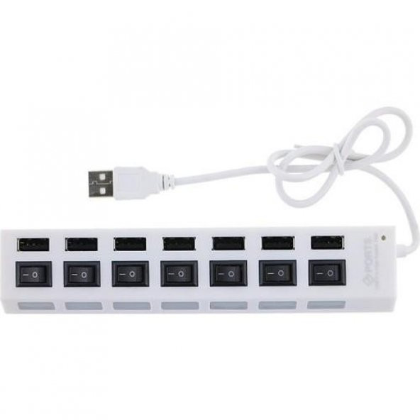 Valkyrie 7 Portlu 2.0 USB Hub Çoklu USB Çoklayıcı Splitter Power Tuşlu Adaptör Beyaz - 5