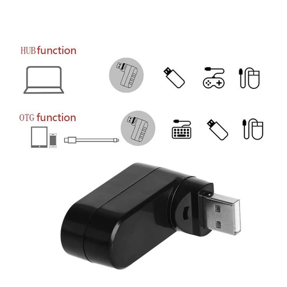 Valkyrie 3 Portlu USB 2.0 Hub Döner Kafalı Splitter Hub Adaptör Siyah - 5