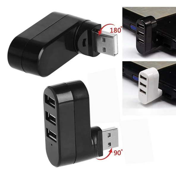 Valkyrie 3 Portlu USB 2.0 Hub Döner Kafalı Splitter Hub Adaptör Siyah - 6