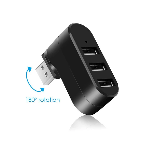 Valkyrie 3 Portlu USB 2.0 Hub Döner Kafalı Splitter Hub Adaptör Siyah - 3