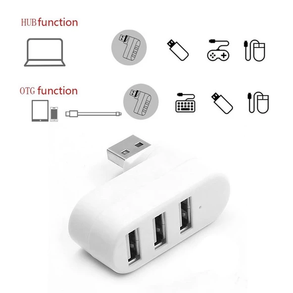 Valkyrie 3 Portlu USB 2.0 Hub Döner Kafalı Splitter Hub Adaptör Beyaz - 6