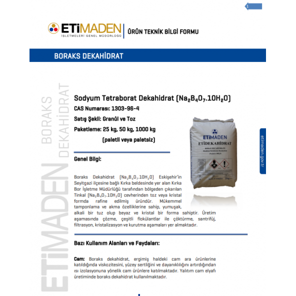 Eti Maden Saf Boraks 25 Kg Dekahidrat - 9