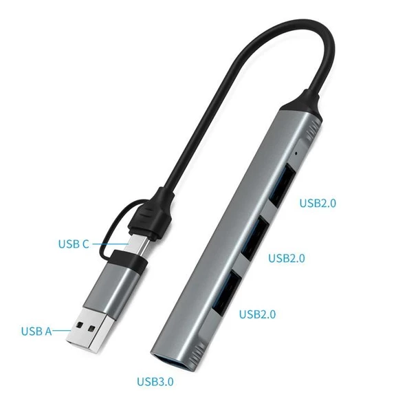 Valkyrie mAcbook Uyumlu Type-C & USB Çiftli 4port USB 3.0 Splitter 5 Gbps Çevirici Hub Adaptör - 7