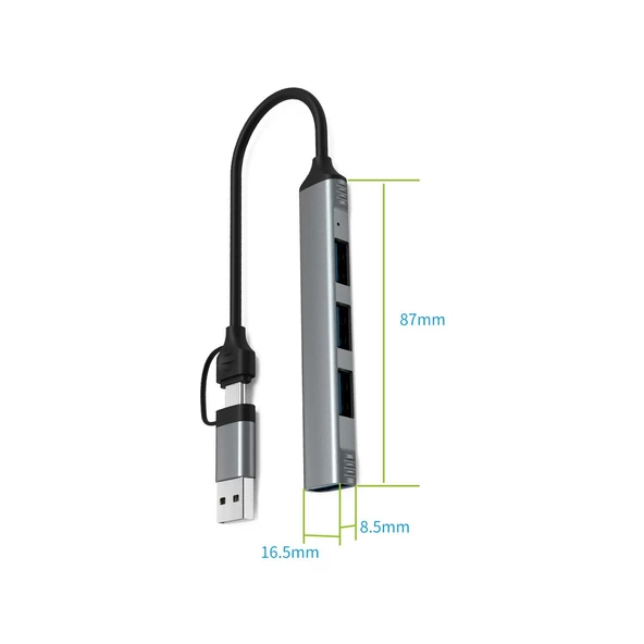 Valkyrie mAcbook Uyumlu Type-C & USB Çiftli 4port USB 3.0 Splitter 5 Gbps Çevirici Hub Adaptör - 2