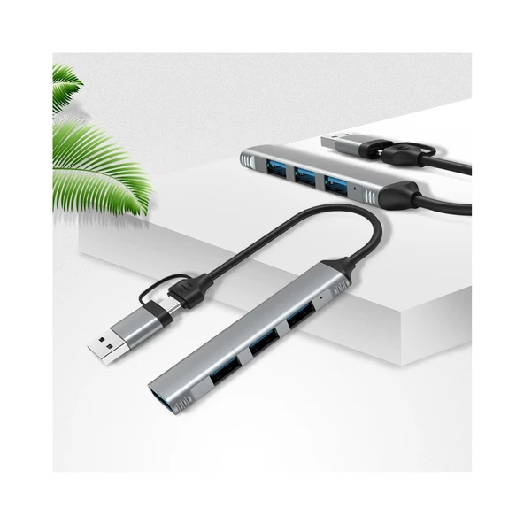 Valkyrie mAcbook Uyumlu Type-C & USB Çiftli 4port USB 3.0 Splitter 5 Gbps Çevirici Hub Adaptör - 5