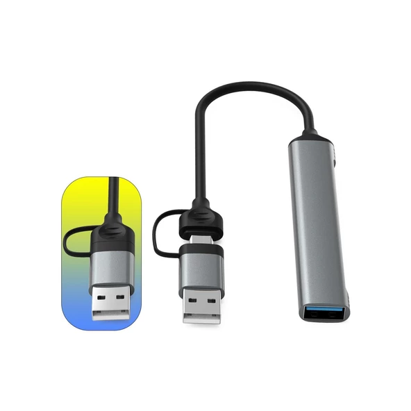 Valkyrie mAcbook Uyumlu Type-C & USB Çiftli 4port USB 3.0 Splitter 5 Gbps Çevirici Hub Adaptör - 4