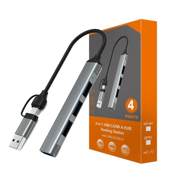 Valkyrie mAcbook Uyumlu Type-C & USB Çiftli 4port USB 3.0 Splitter 5 Gbps Çevirici Hub Adaptör - 6