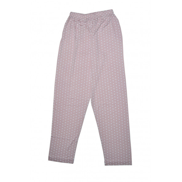 Kadın pembe beyaz puanlı bambu uzun kol uzun pantolon orta kalın baharlık rahat pijama takımı 19590 - 3
