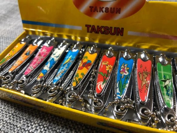 Taksun Tırnak Makası 5,5 cm - Renkli Desenli Askılı Tırnak Makası 24 Lü Paket - 4