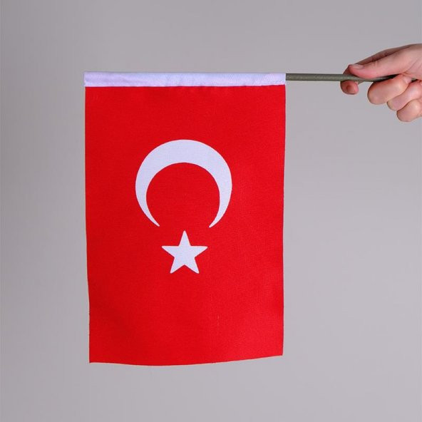 Türkiye Milli Elde Sallama Bayrağı Alpaka Kumaş Kenarları Sıcak Kesim 10 Adet