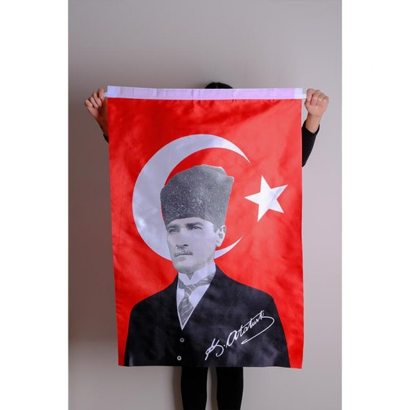 K.Atatürk İmzalı Türk Bayrağı Saten Kumaş Dijital Baskı