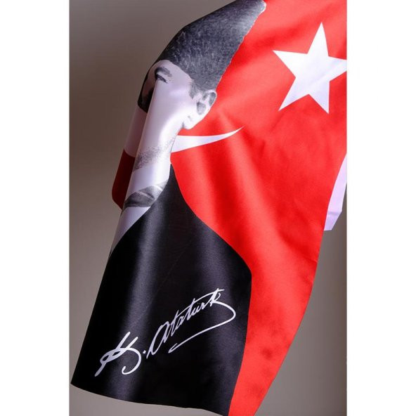 K.Atatürk İmzalı Türk Bayrağı Saten Kumaş Dijital Baskı - 4